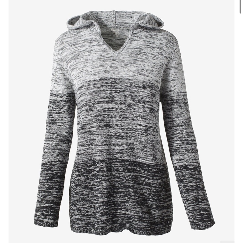 NWT Chicos Matrix Gradient hooded sweater in black/gray/white ombre, size 1 (M)